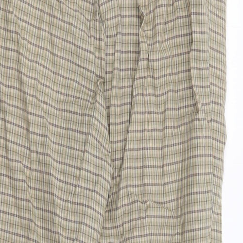 Marks and Spencer Womens Green Plaid Cotton Trousers  Size 16 L29 in Regular Zip
