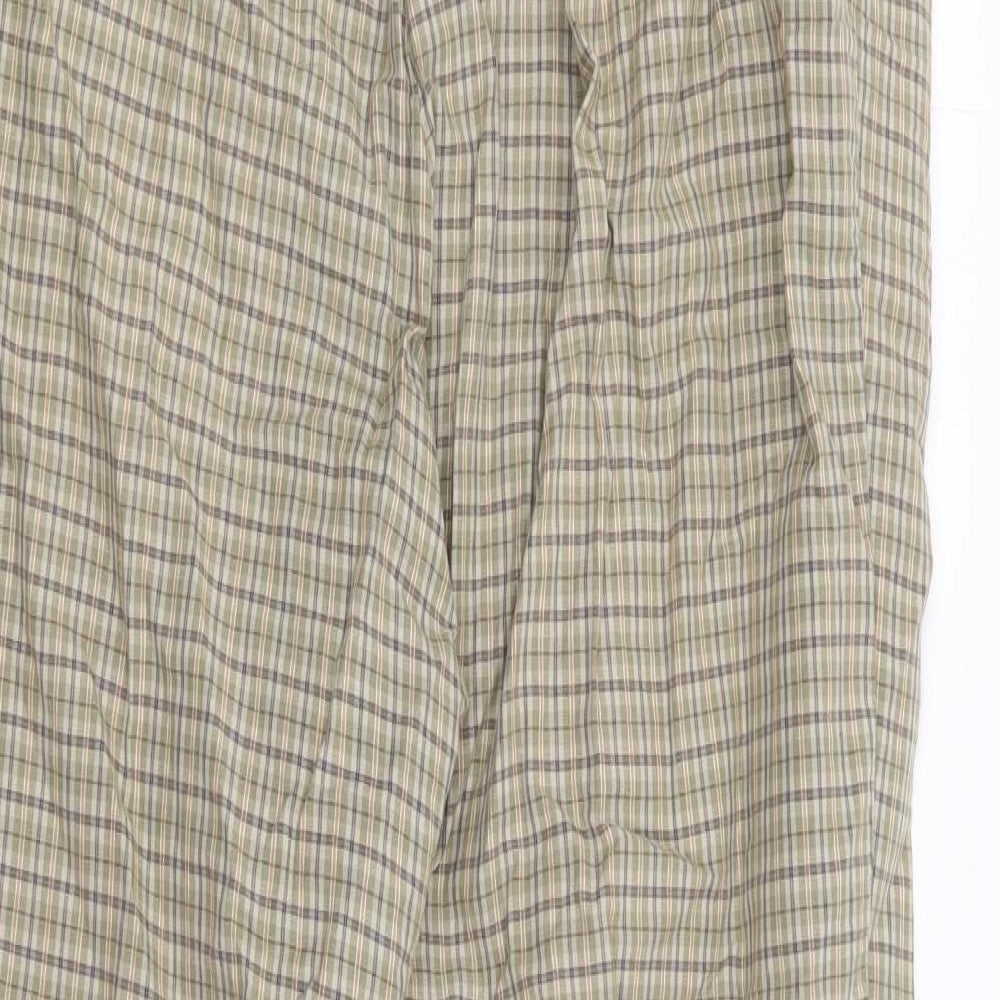 Marks and Spencer Womens Green Plaid Cotton Trousers  Size 16 L29 in Regular Zip