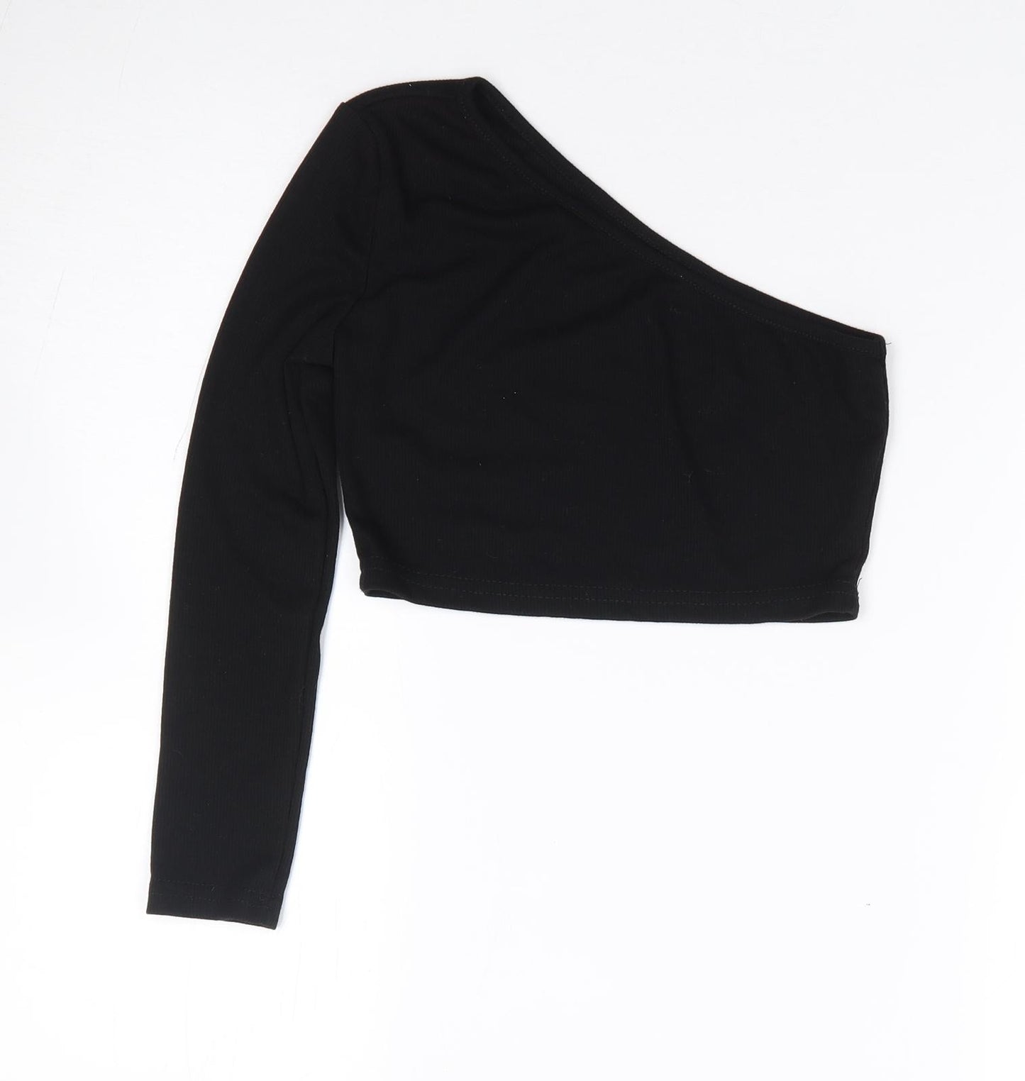 SheIn Girls Black  Cotton Cropped T-Shirt Size 10 Years One Shoulder Pullover - Ribbed