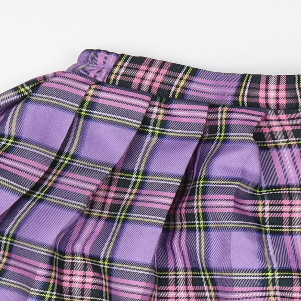 SheIn Girls Purple Plaid Polyester Flare Skirt Size 10 Years