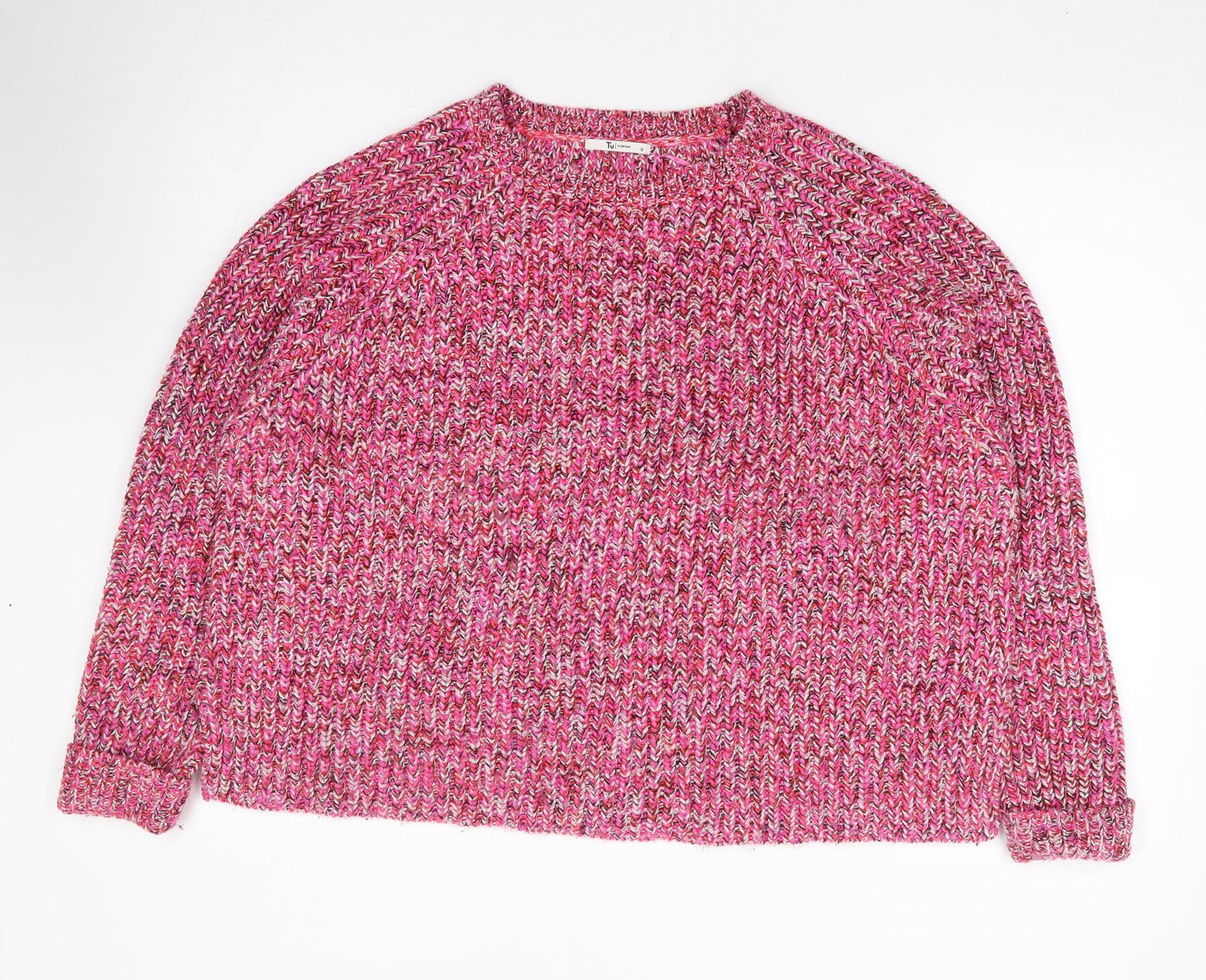 TU Womens Pink Crew Neck  Acrylic Pullover Jumper Size 18