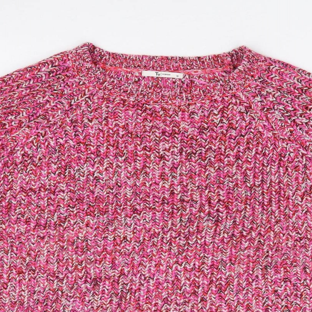 TU Womens Pink Crew Neck  Acrylic Pullover Jumper Size 18