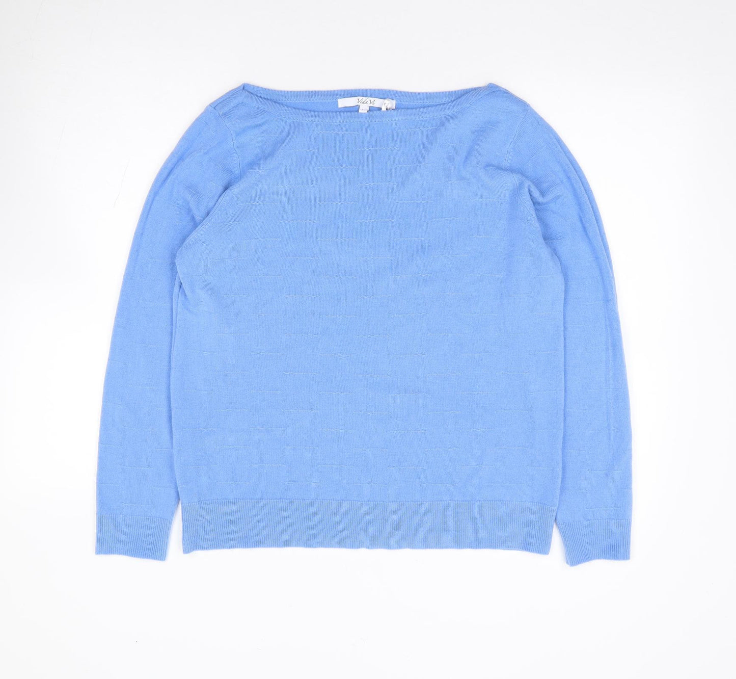 Vida V Womens Blue Boat Neck  Acrylic Pullover Jumper Size L