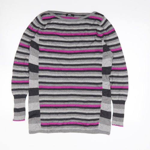 Marks and Spencer Womens Multicoloured Boat Neck Striped Polyamide Tunic Jumper Size 14