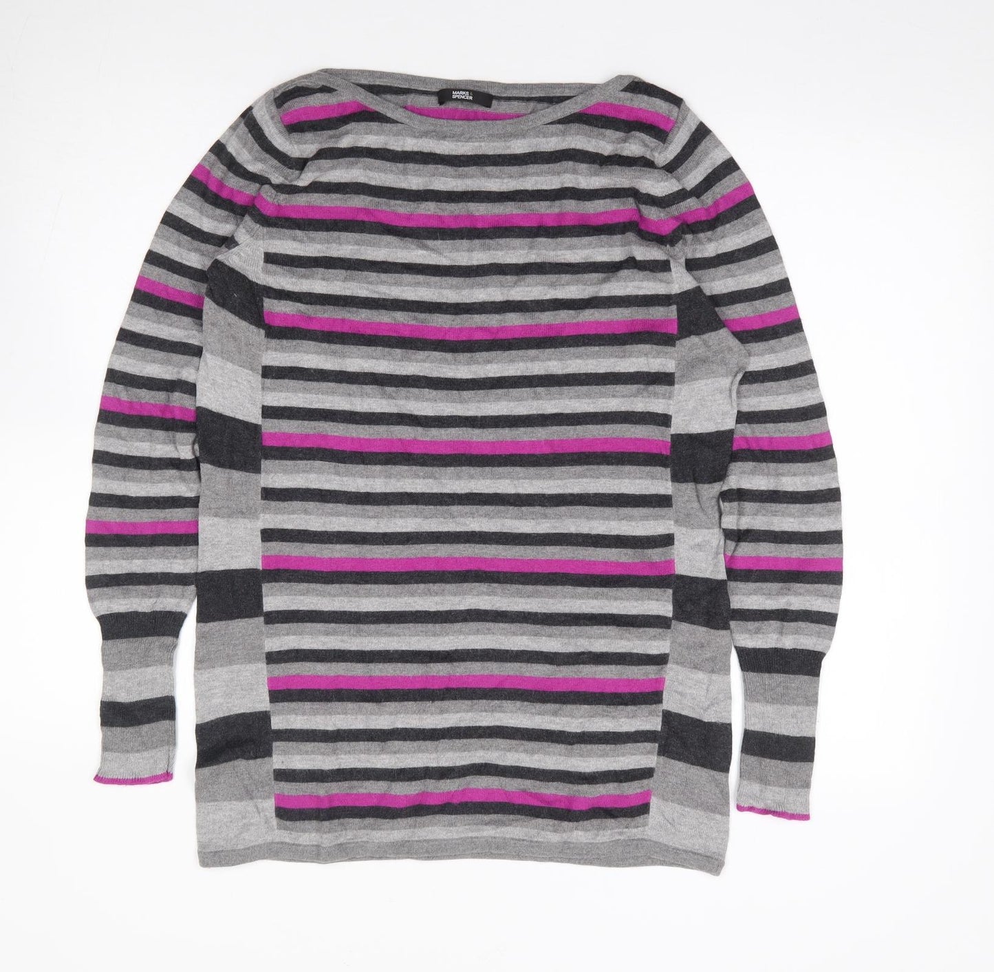 Marks and Spencer Womens Multicoloured Boat Neck Striped Polyamide Tunic Jumper Size 14