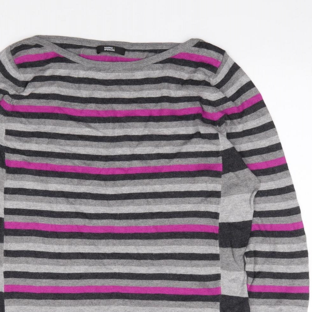 Marks and Spencer Womens Multicoloured Boat Neck Striped Polyamide Tunic Jumper Size 14