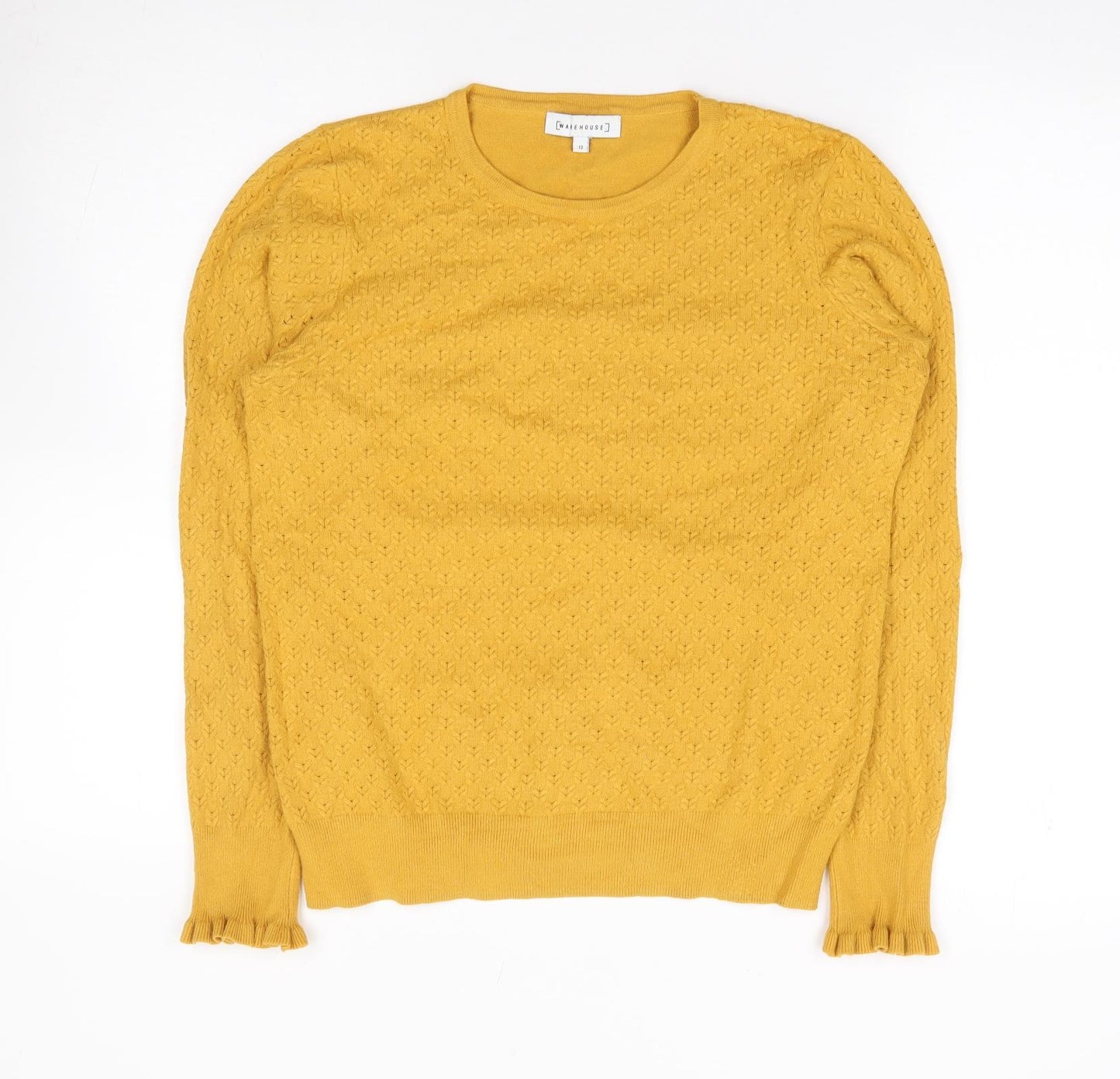 Warehouse Womens Yellow Round Neck  Viscose Pullover Jumper Size 12