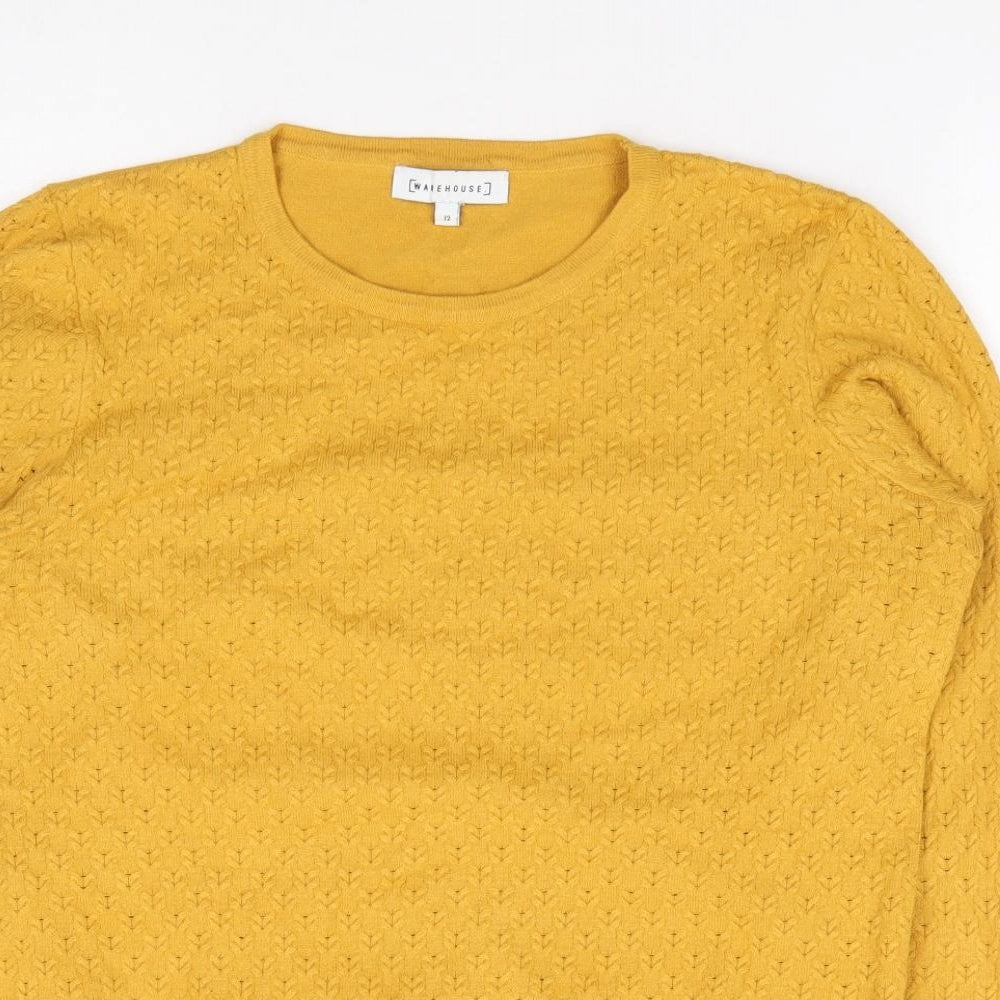Warehouse Womens Yellow Round Neck  Viscose Pullover Jumper Size 12