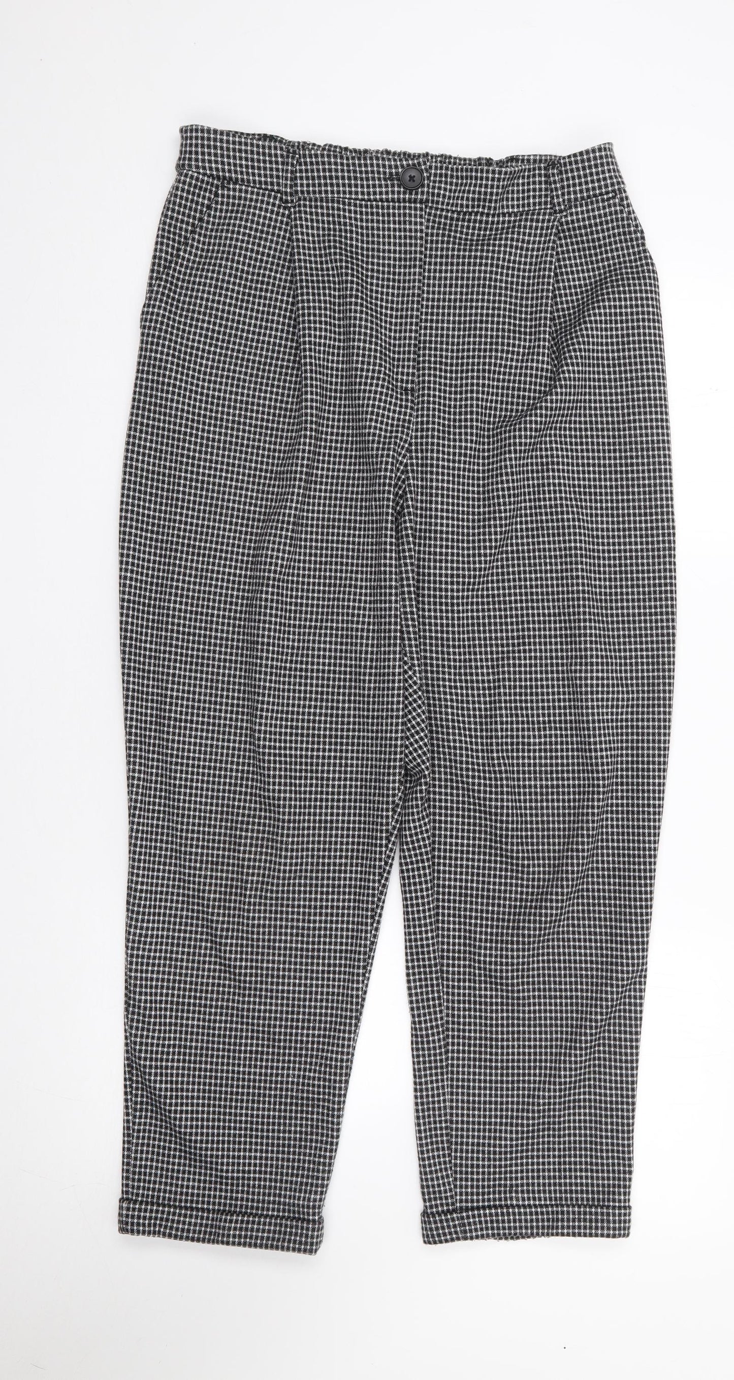 New Look  Womens Black Check Polyester Trousers  Size 14 L28 in Regular Zip