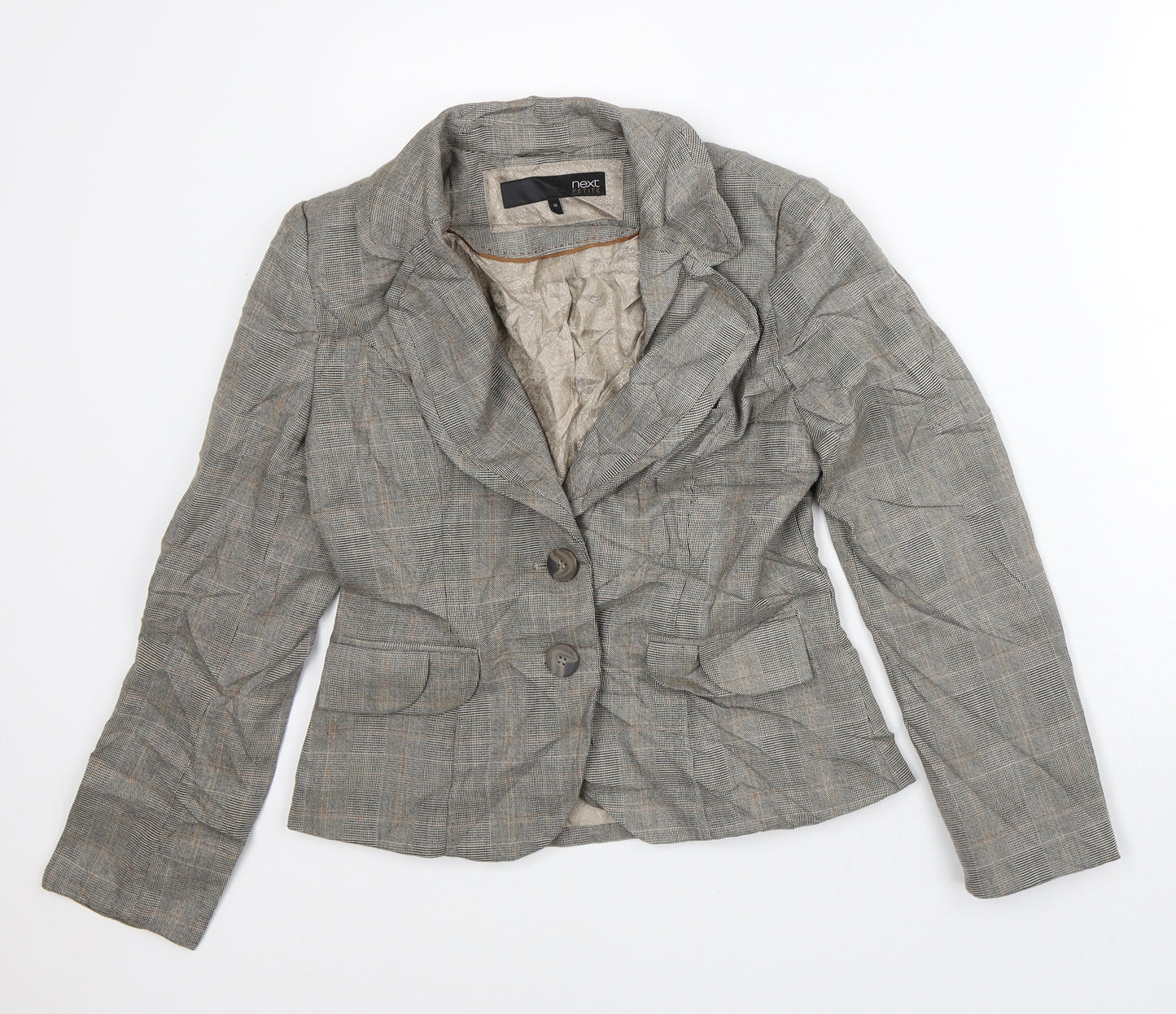 NEXT Womens Beige Plaid  Jacket Blazer Size 10