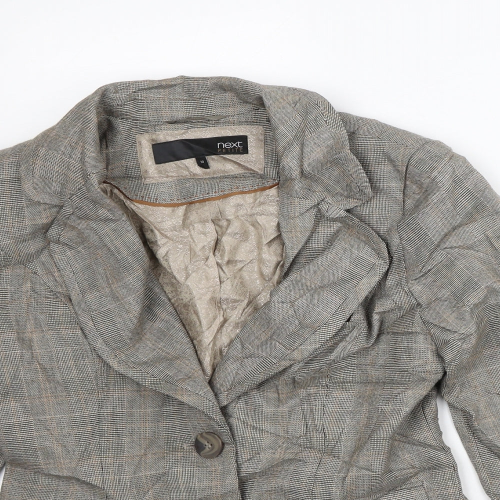 NEXT Womens Beige Plaid  Jacket Blazer Size 10