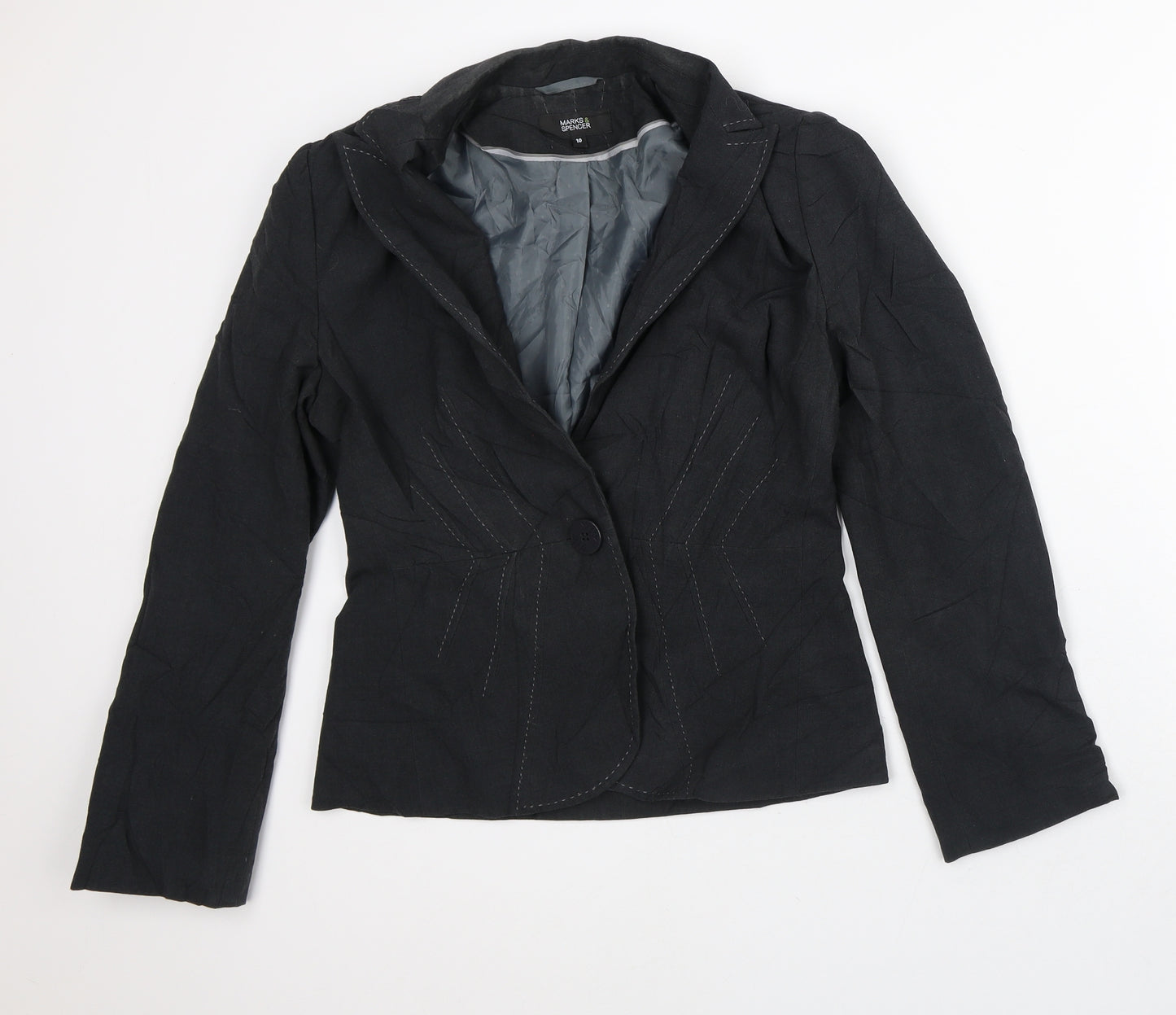 Marks and Spencer Womens Black Striped  Jacket Blazer Size 10