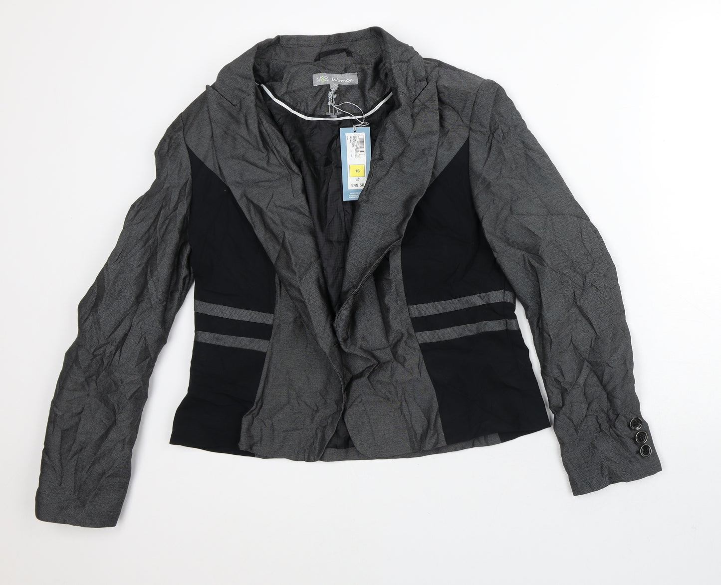 Marks and Spencer Womens Grey Geometric  Jacket Blazer Size 16