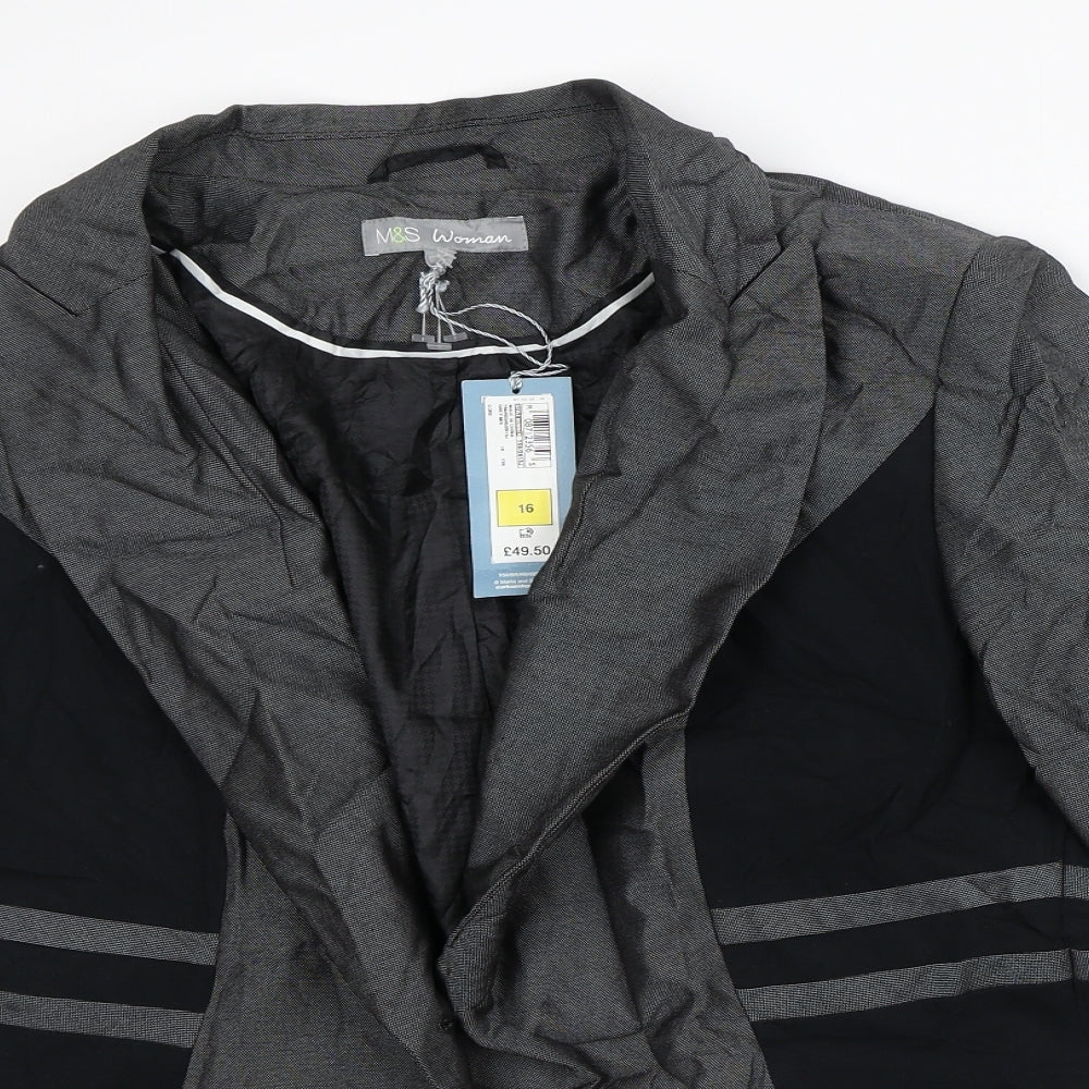 Marks and Spencer Womens Grey Geometric  Jacket Blazer Size 16