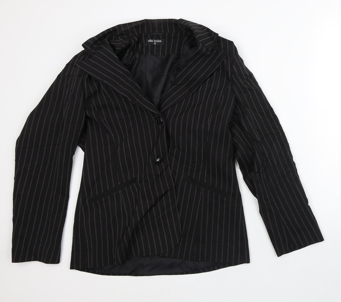 Ellie Louise Womens Black Striped  Jacket Blazer Size 12