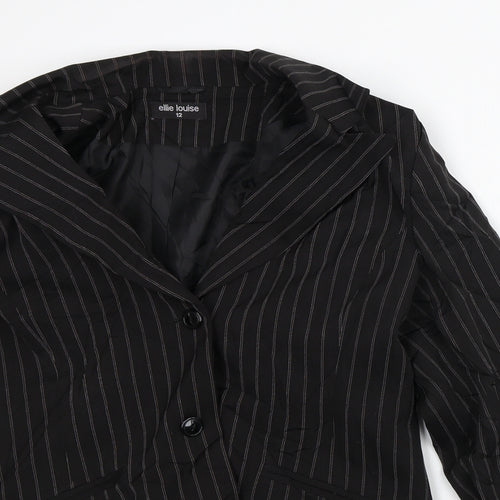 Ellie Louise Womens Black Striped  Jacket Blazer Size 12