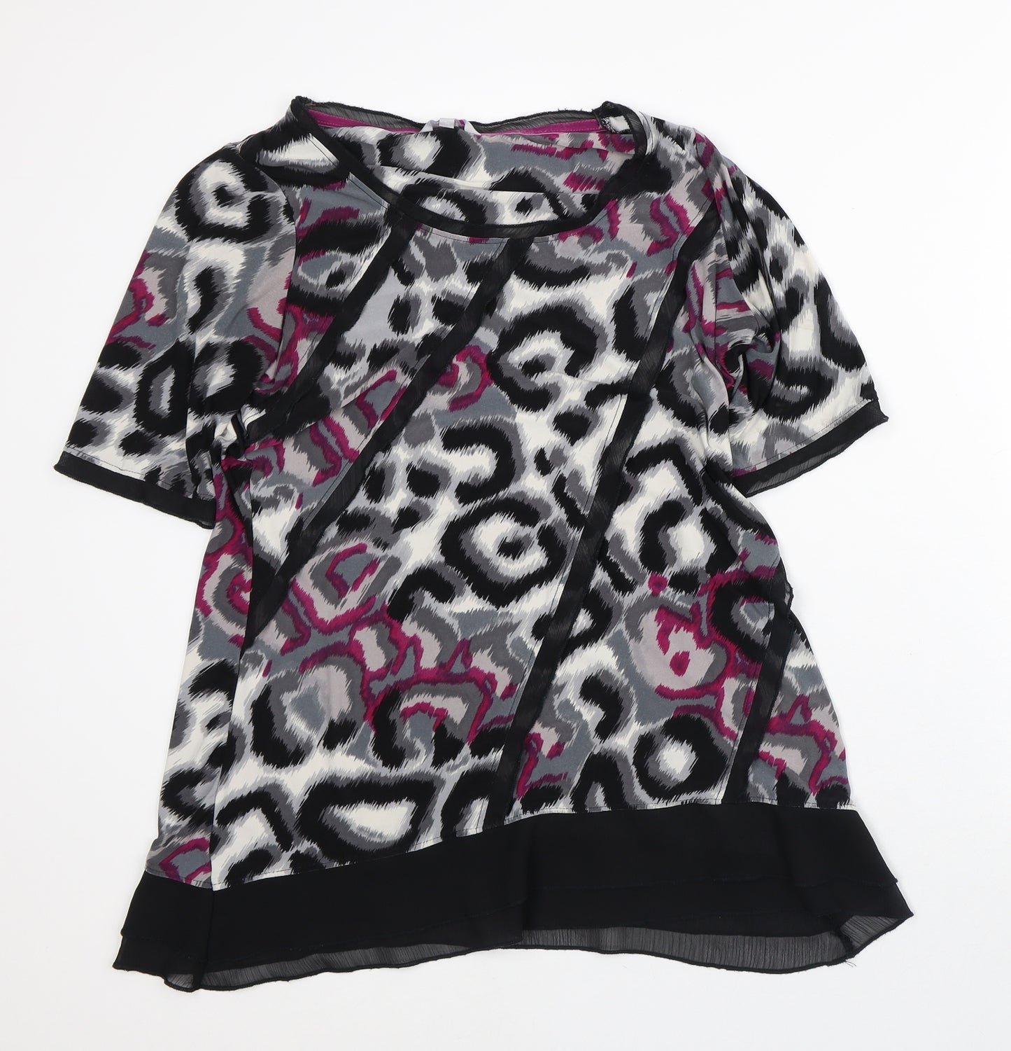 Per Una Womens Grey Geometric Polyester Tunic T-Shirt Size 14 Round Neck