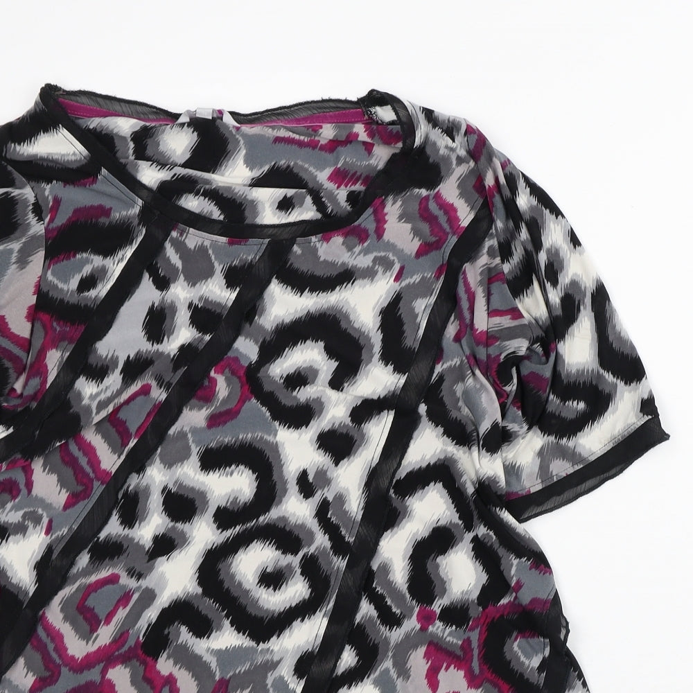 Per Una Womens Grey Geometric Polyester Tunic T-Shirt Size 14 Round Neck