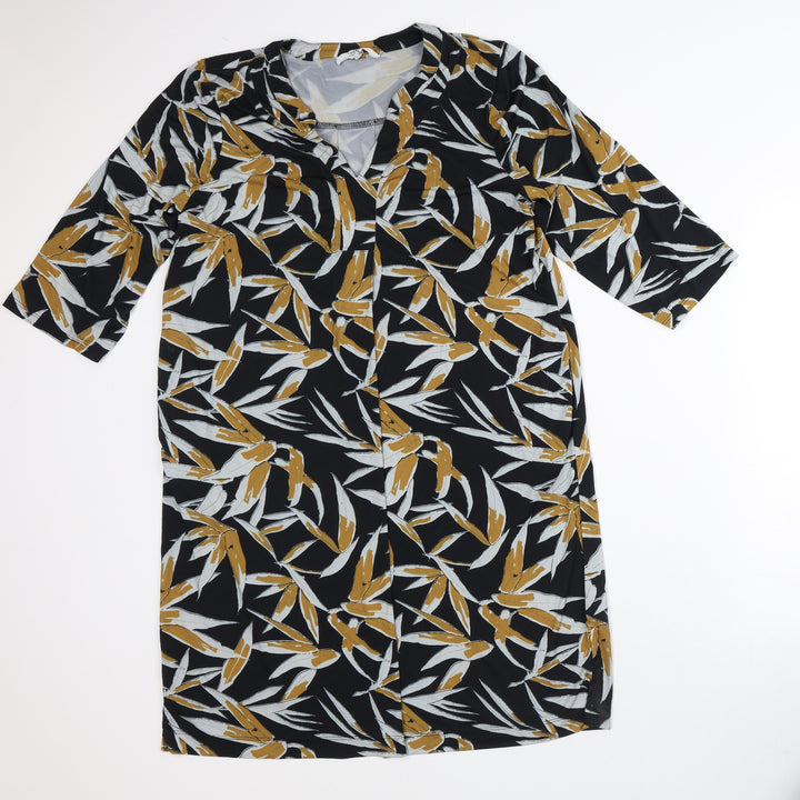 Together Womens Black Geometric Polyester T-Shirt Dress  Size 14  V-Neck