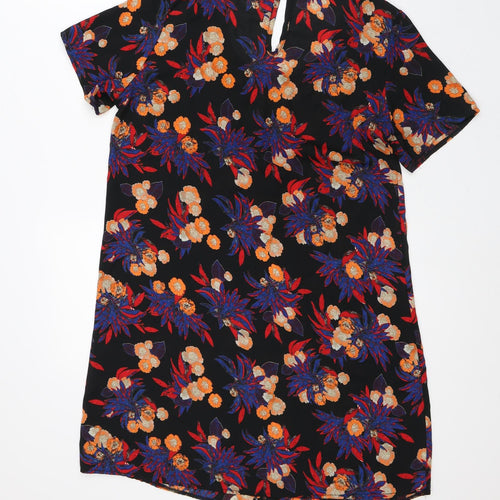 Boohoo Womens Black Floral Polyester A-Line  Size 12  Round Neck