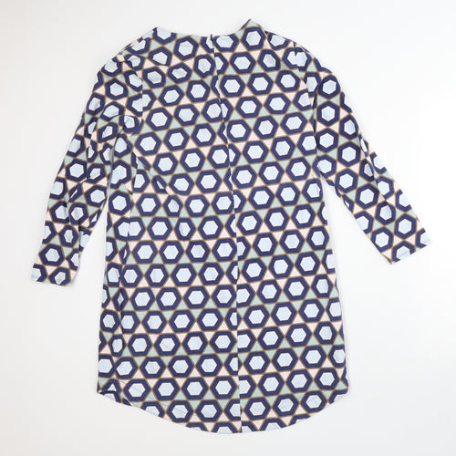 H&M Womens Blue Geometric 100% Cotton T-Shirt Dress  Size L  Crew Neck