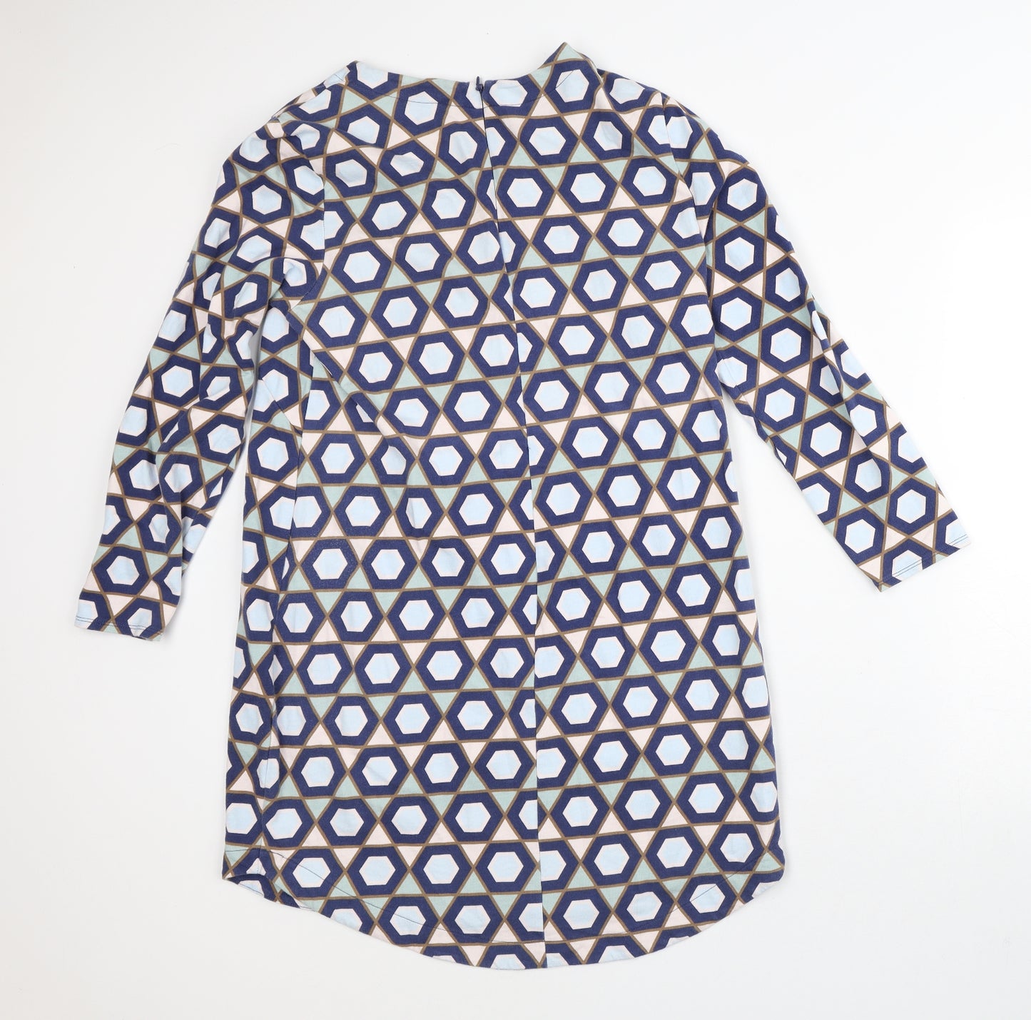 H&M Womens Blue Geometric 100% Cotton T-Shirt Dress  Size L  Crew Neck