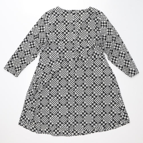 New Look Womens White Geometric Polyester A-Line  Size 12  Round Neck