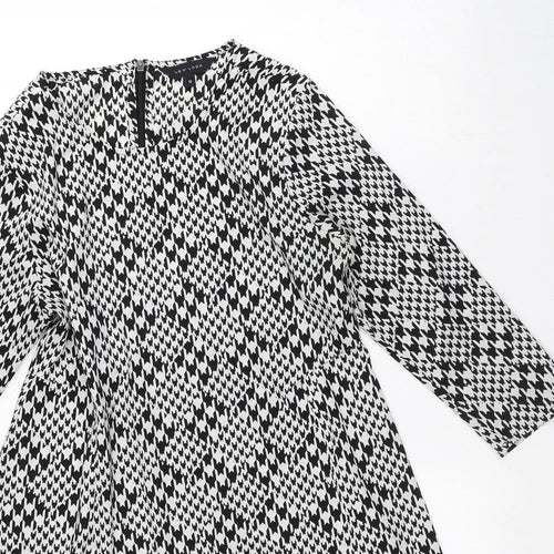 New Look Womens White Geometric Polyester A-Line  Size 12  Round Neck