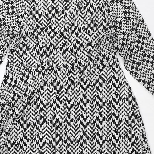 New Look Womens White Geometric Polyester A-Line  Size 12  Round Neck