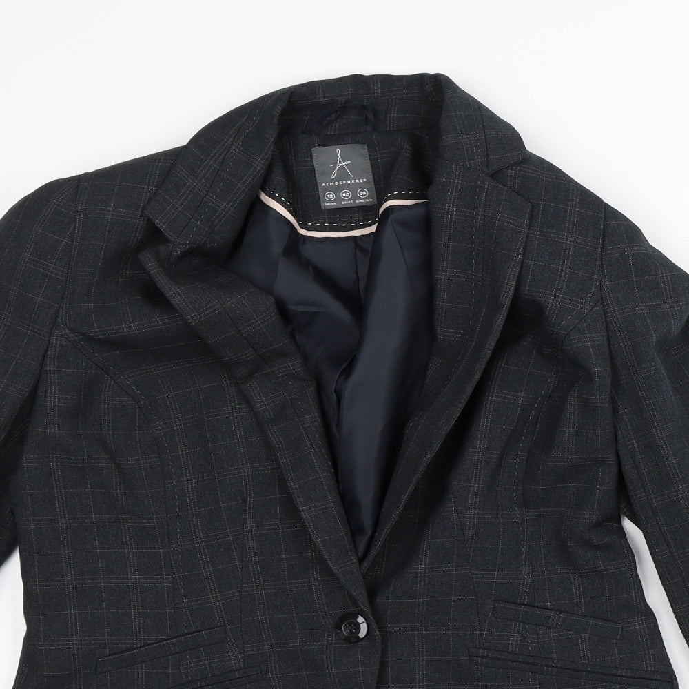 Atmosphere Womens Grey Plaid  Jacket Blazer Size 12