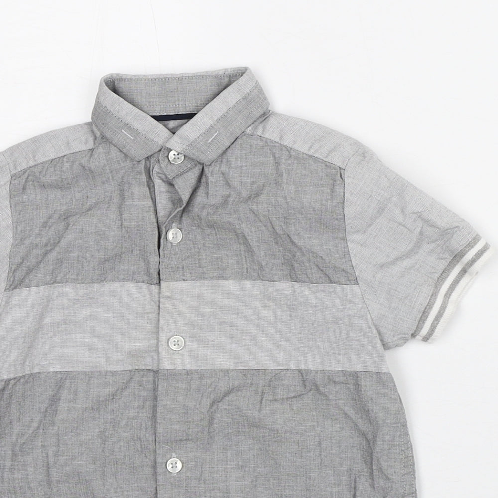 NEXT Boys Grey Colourblock 100% Cotton Basic Button-Up Size 4 Years Collared