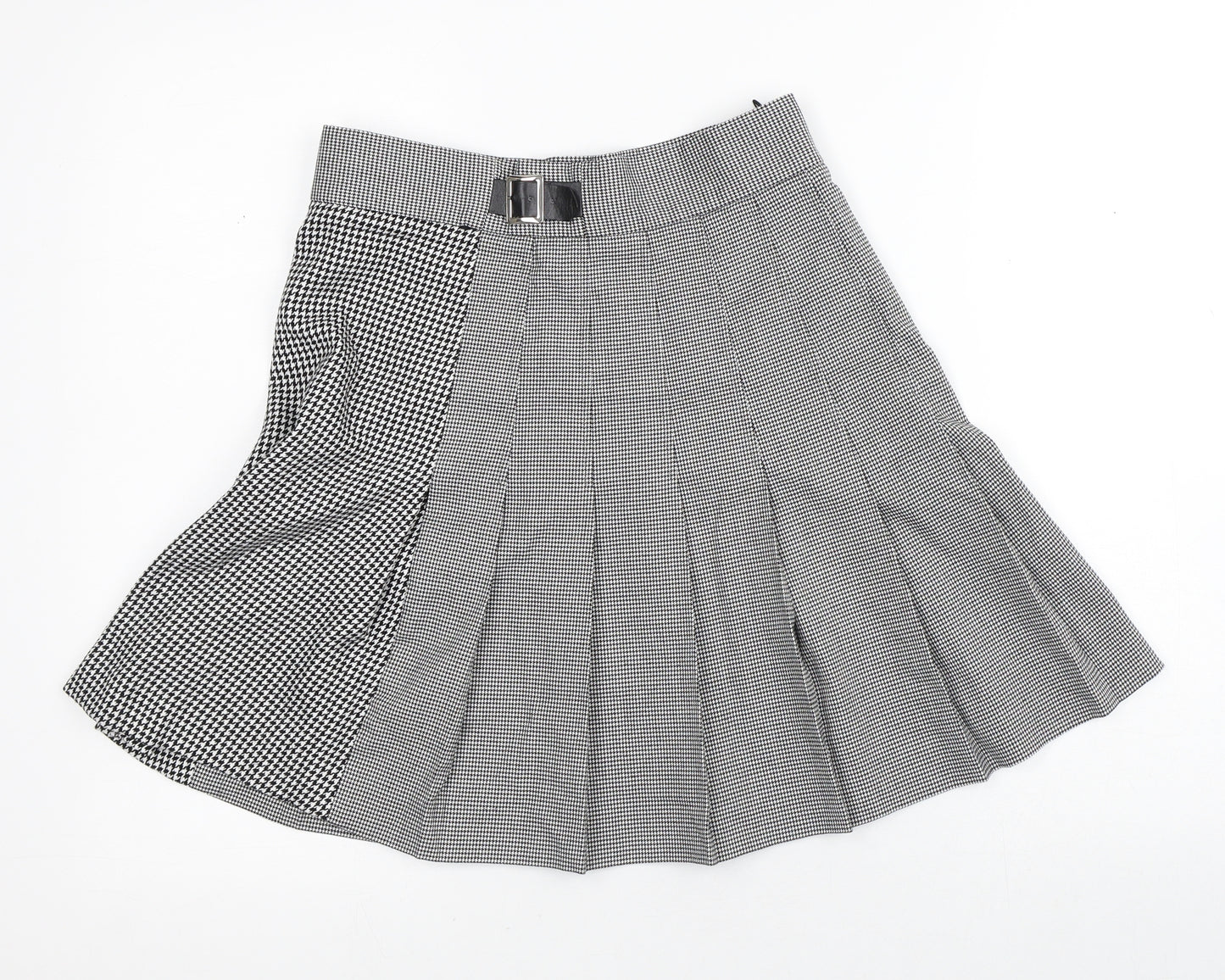 Marks and Spencer Womens White Houndstooth Polyester Pleated Skirt Size 8