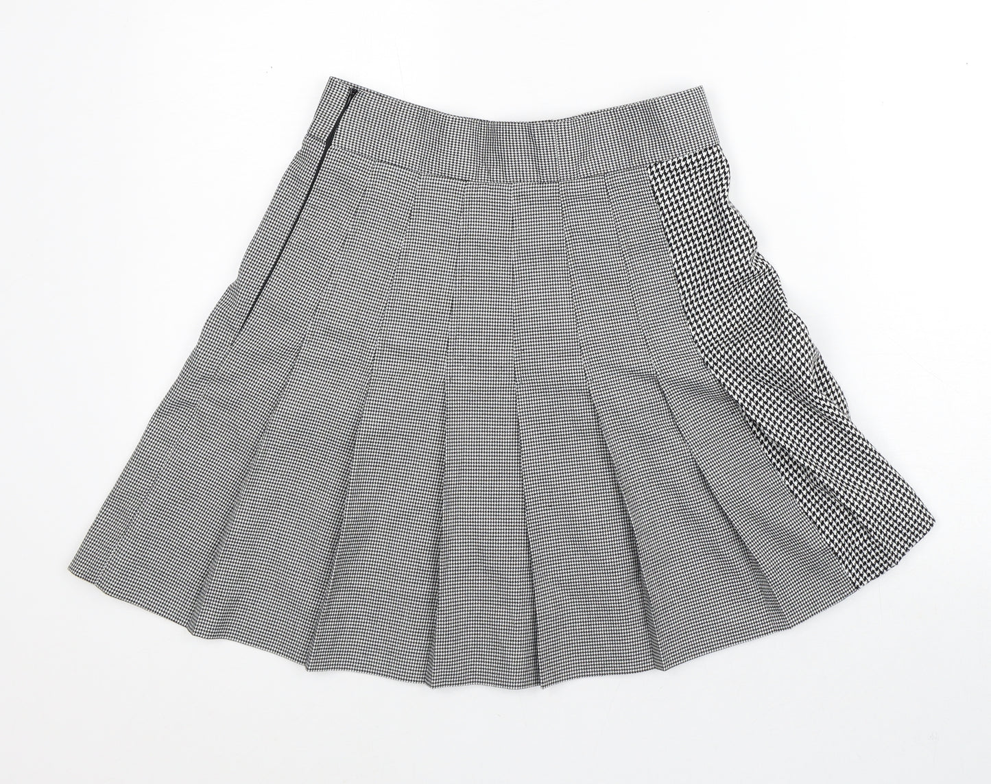 Marks and Spencer Womens White Houndstooth Polyester Pleated Skirt Size 8