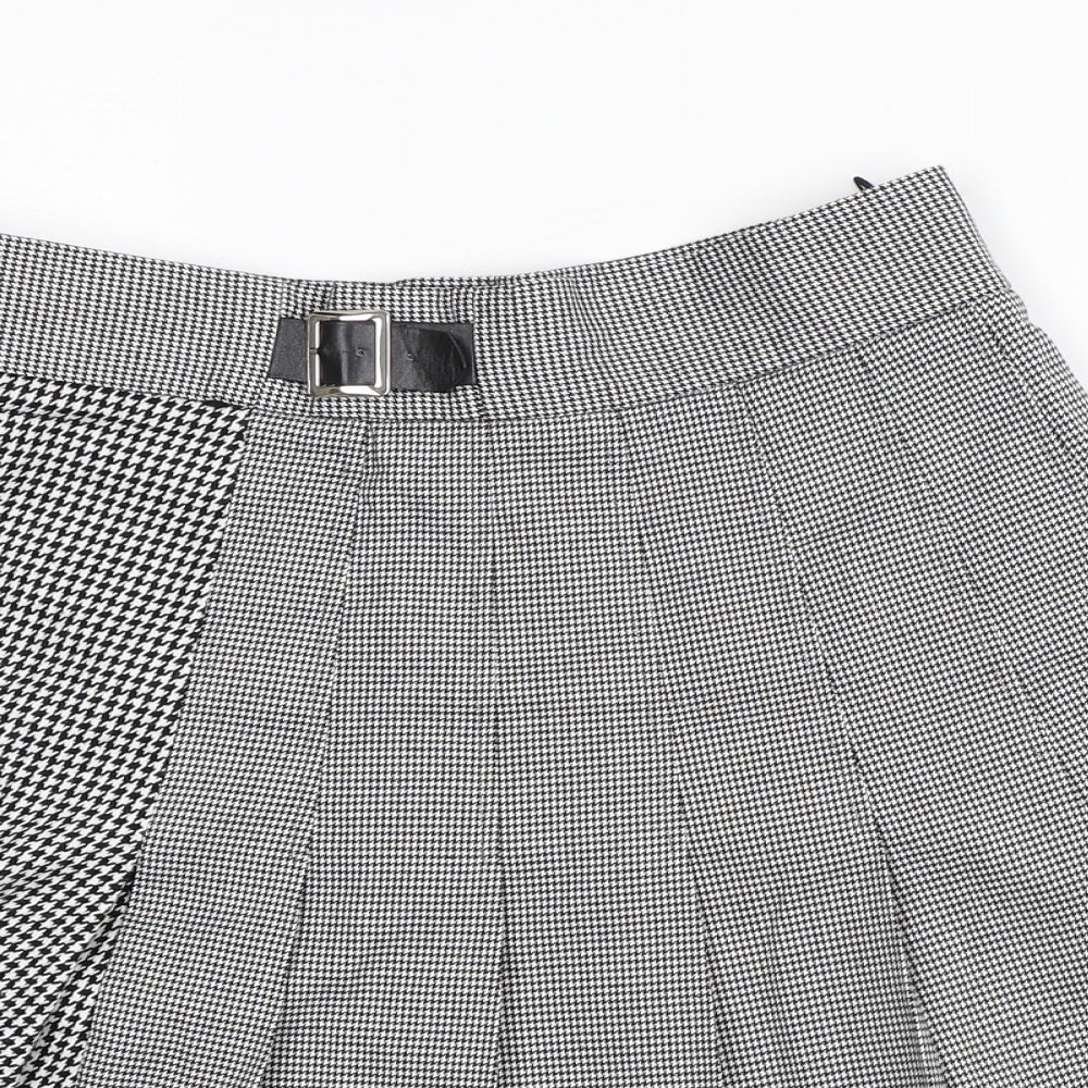 Marks and Spencer Womens White Houndstooth Polyester Pleated Skirt Size 8
