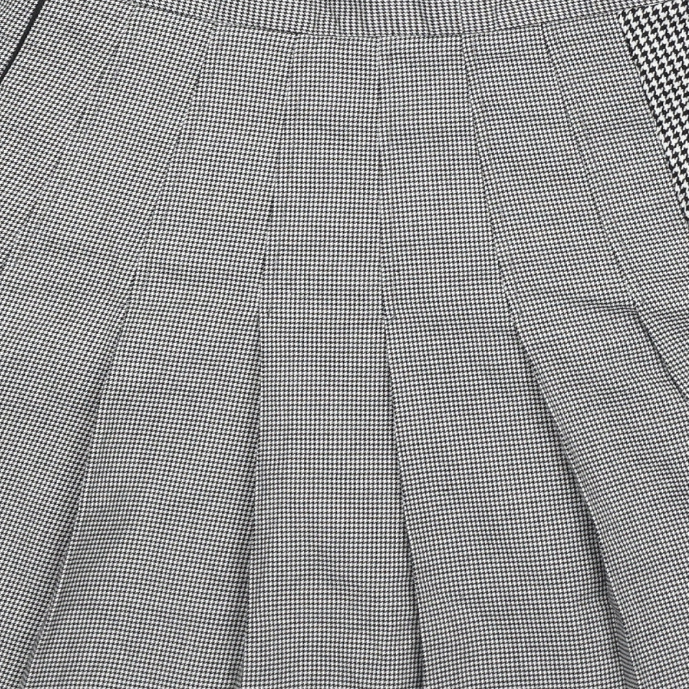 Marks and Spencer Womens White Houndstooth Polyester Pleated Skirt Size 8