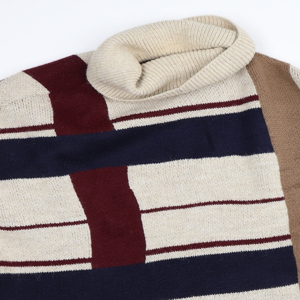 NEXT Womens Brown Roll Neck Plaid Acrylic Cape Jumper Size M