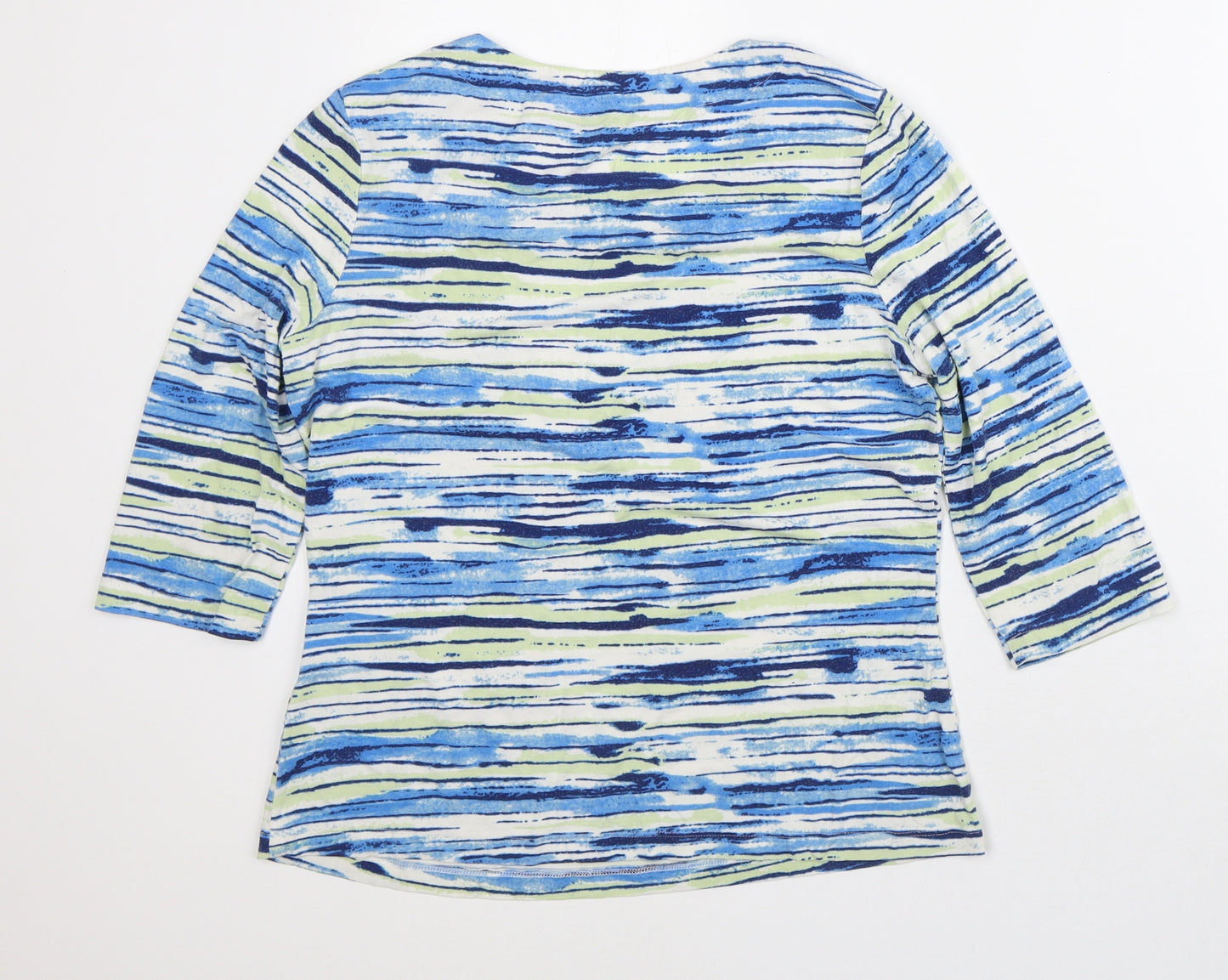 Honor Millburn Womens Blue Striped Viscose Basic T-Shirt Size 10 Round Neck