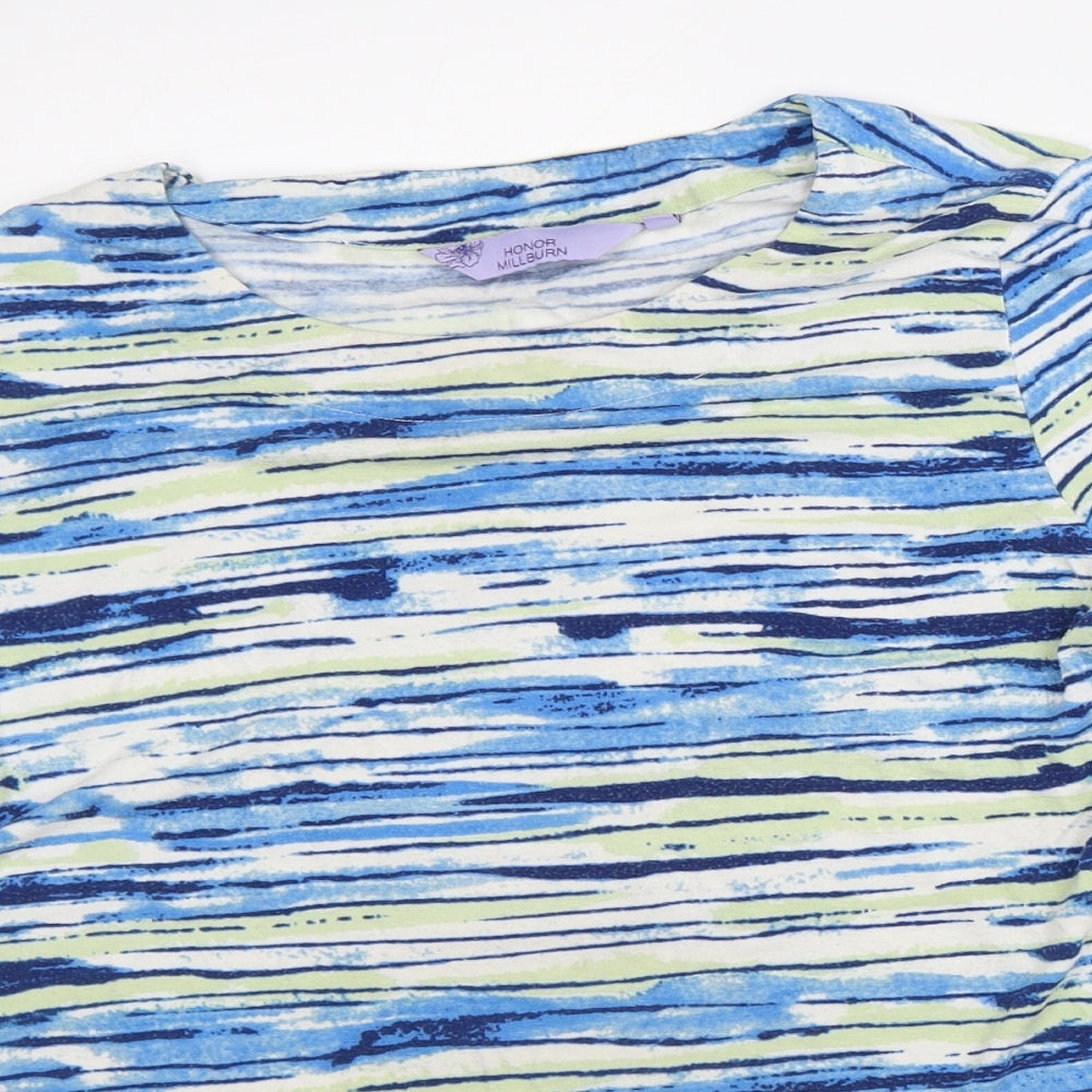 Honor Millburn Womens Blue Striped Viscose Basic T-Shirt Size 10 Round Neck