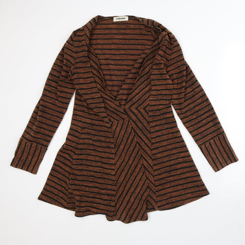 Gerard Womens Orange Round Neck Striped Polyester Cardigan Jumper Size M