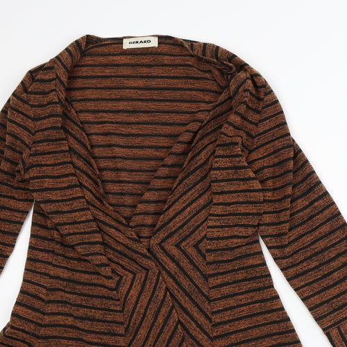 Gerard Womens Orange Round Neck Striped Polyester Cardigan Jumper Size M