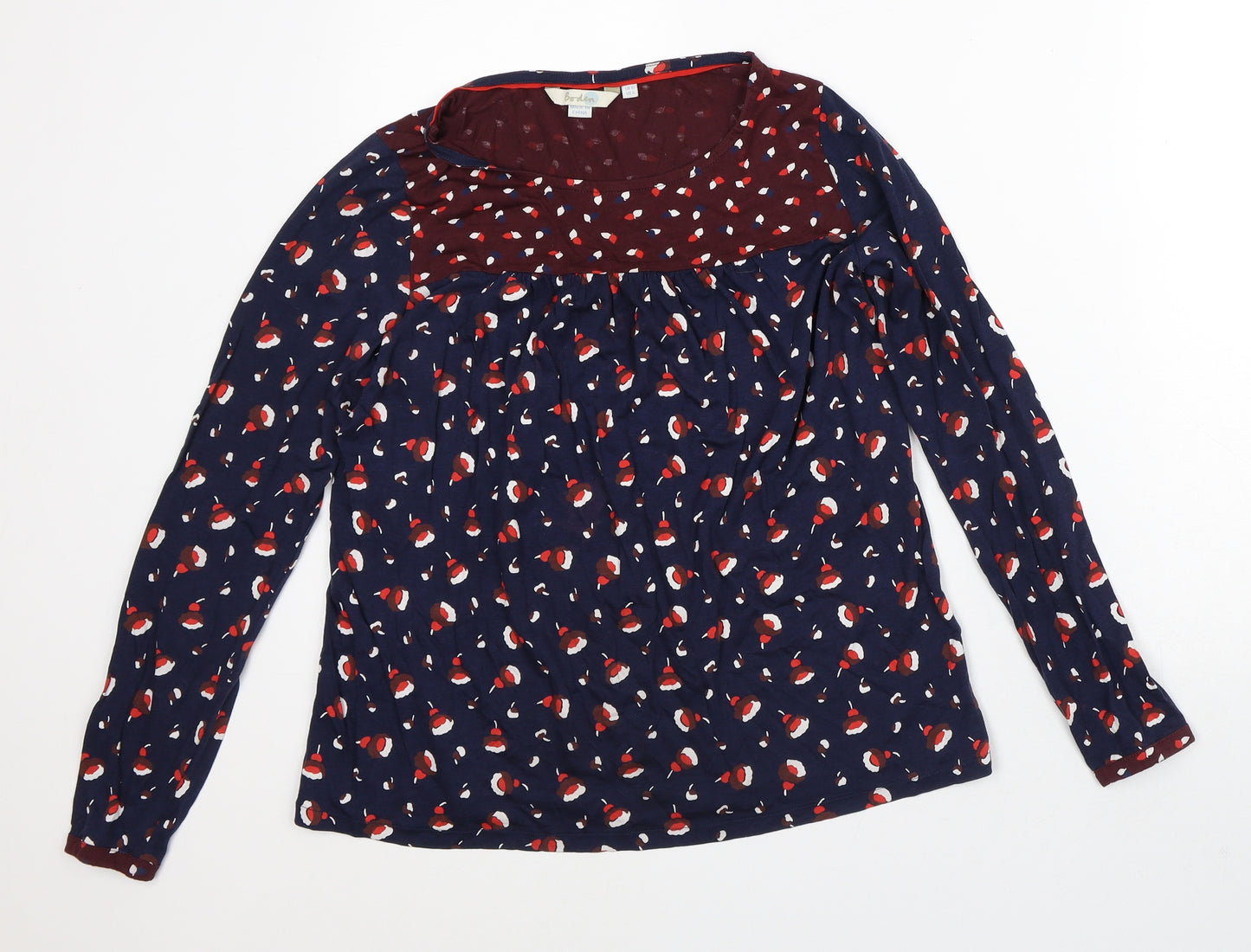 Boden Womens Blue Geometric Lyocell Basic T-Shirt Size 10 Round Neck - Christmas
