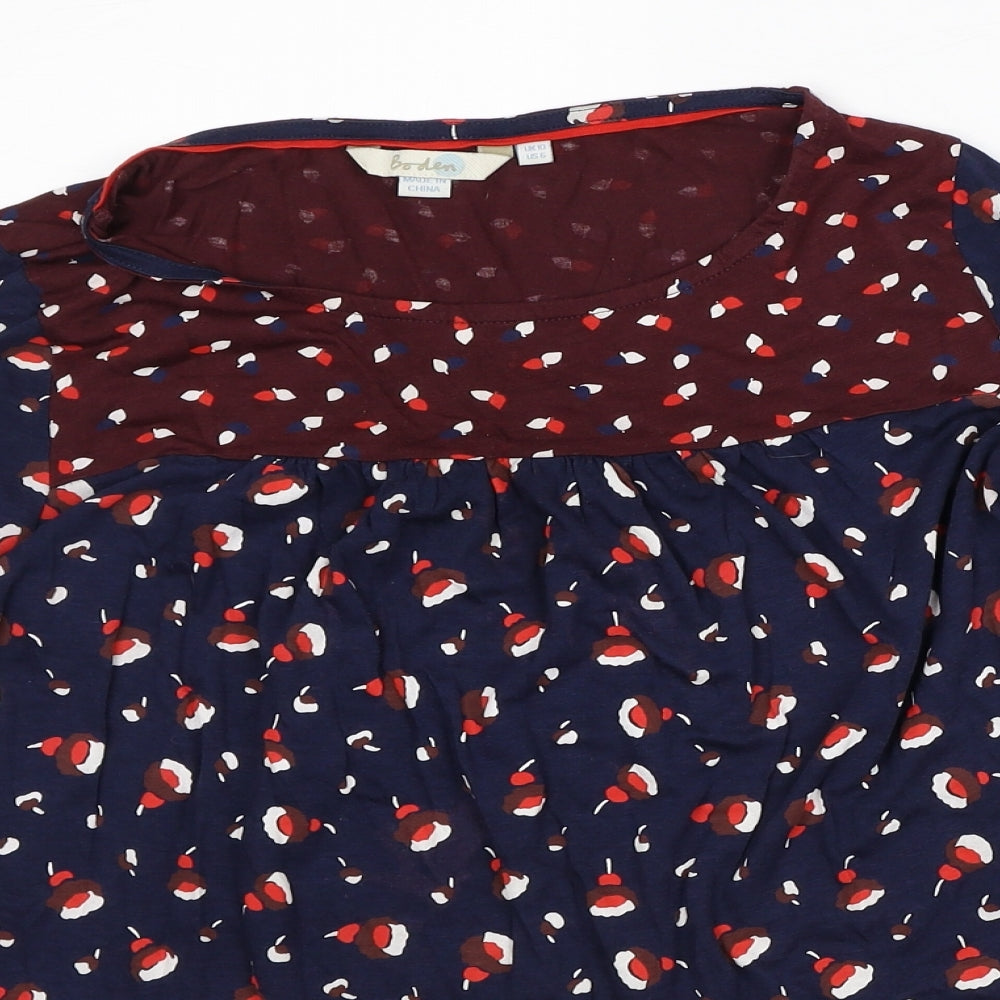 Boden Womens Blue Geometric Lyocell Basic T-Shirt Size 10 Round Neck - Christmas