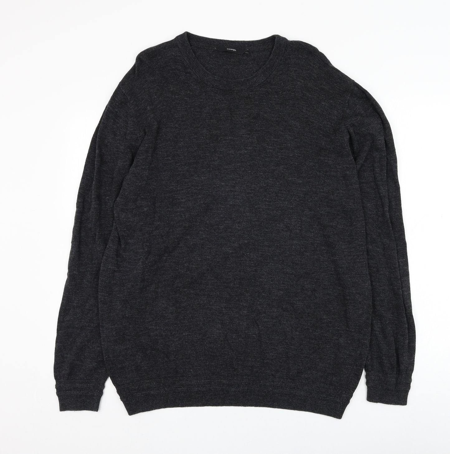 George Mens Grey Round Neck  Cotton Pullover Jumper Size XL