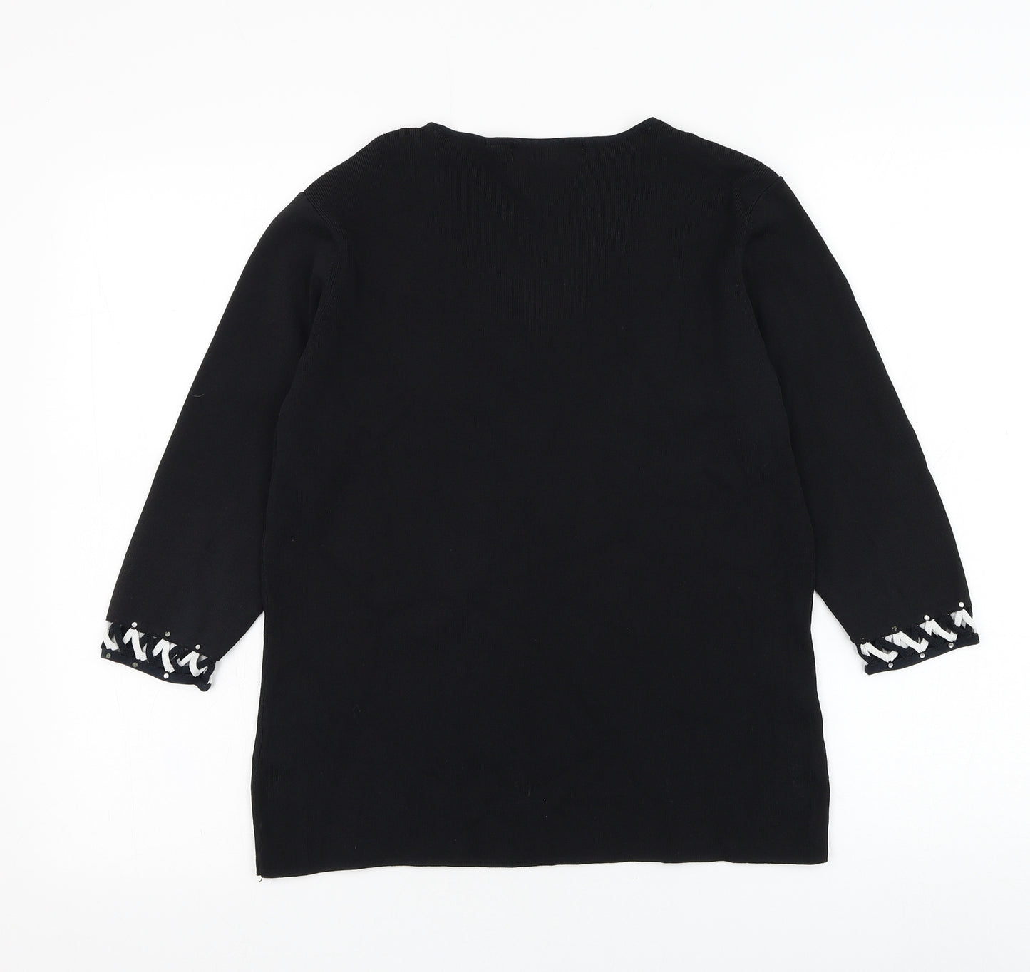 Frank Saul Womens Black V-Neck  Polyester Pullover Jumper Size M