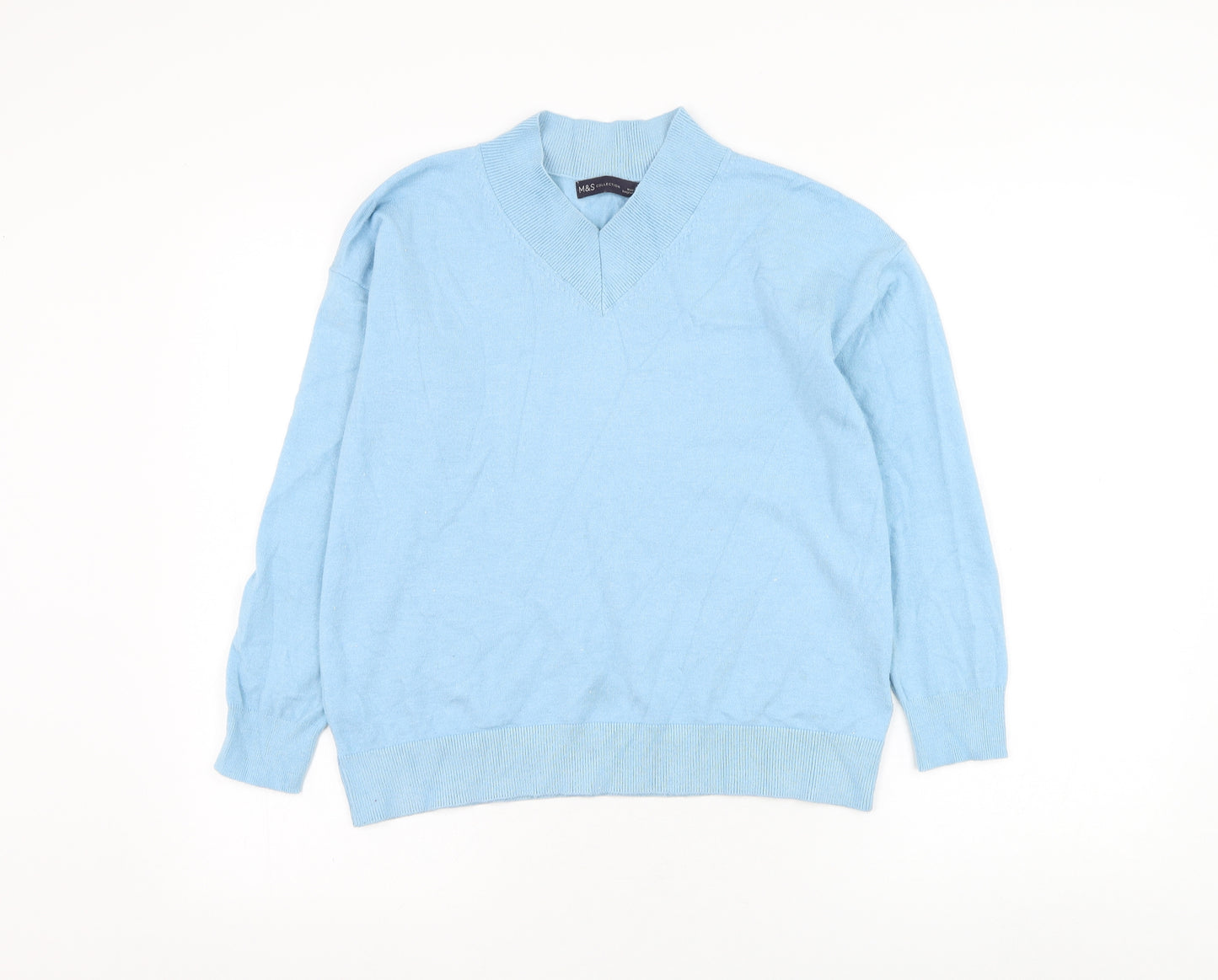 Marks and Spencer Womens Blue V-Neck  Viscose Pullover Jumper Size S