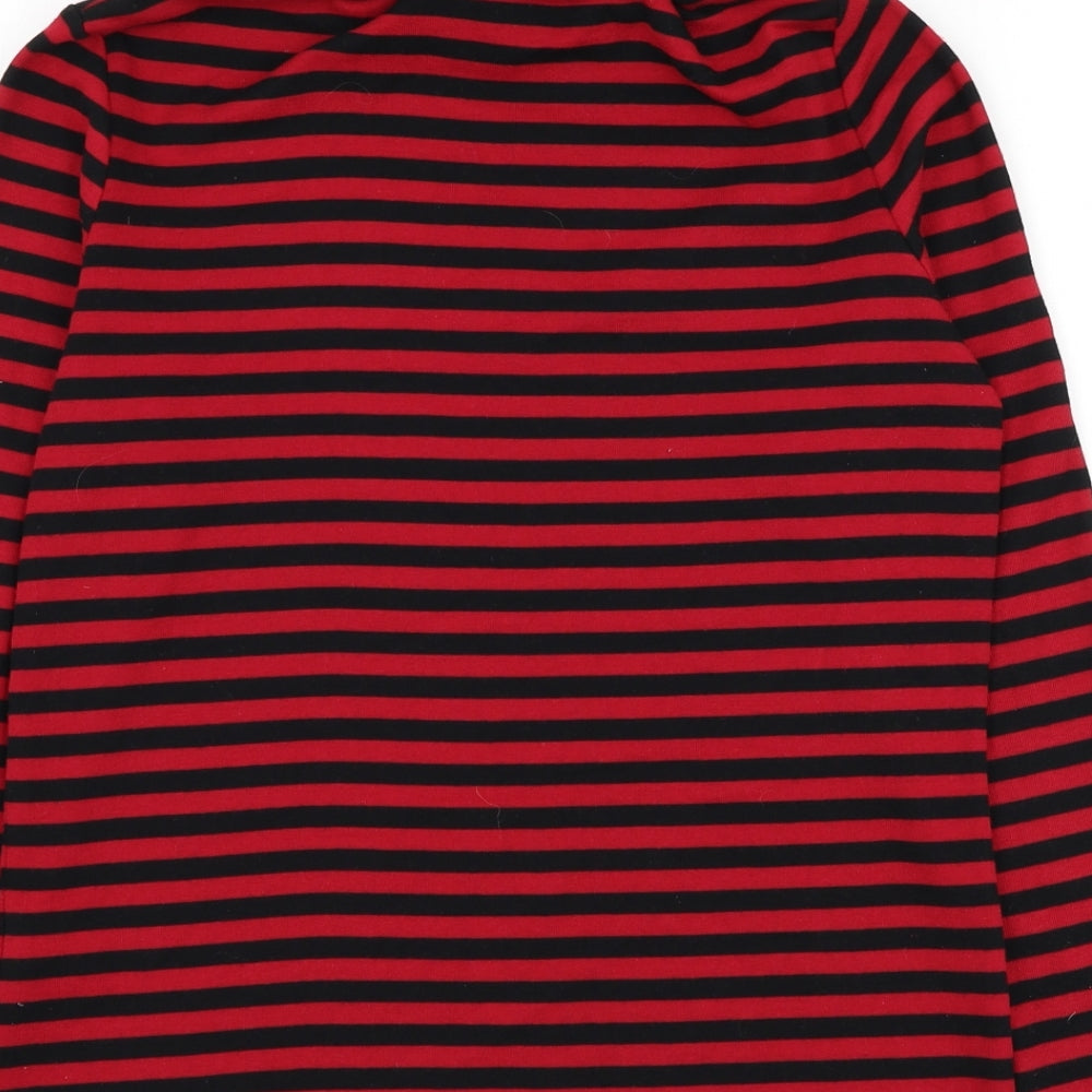 Viz A Viz Womens Red Roll Neck Striped Cotton Pullover Jumper Size 12