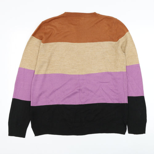 Marks and Spencer Womens Brown Round Neck Striped Acrylic Pullover Jumper Size 10