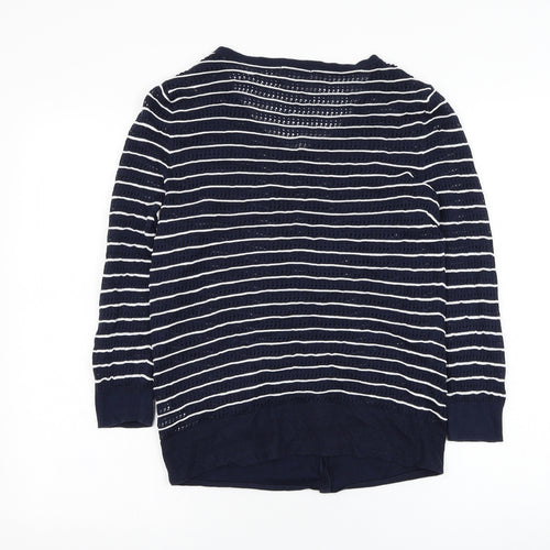 H&M Womens Blue Round Neck Striped Cotton Cardigan Jumper Size M