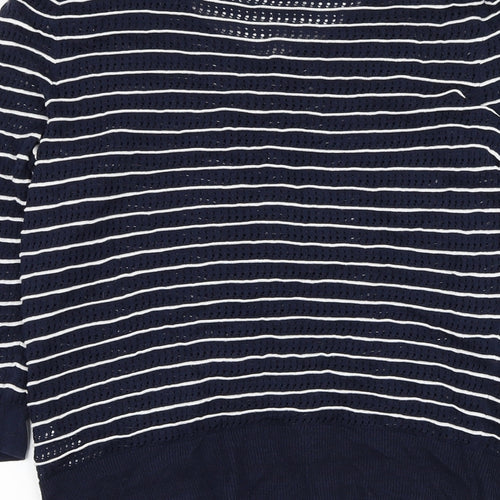 H&M Womens Blue Round Neck Striped Cotton Cardigan Jumper Size M