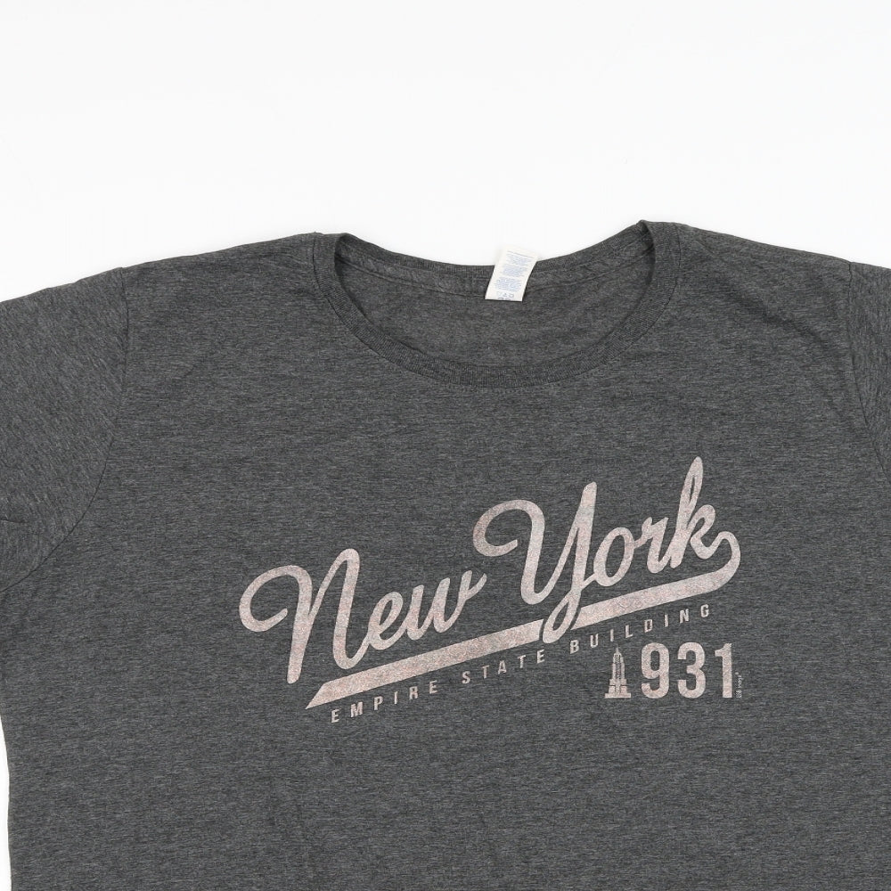 Delta Womens Grey  Cotton Basic T-Shirt Size XL Round Neck - New York